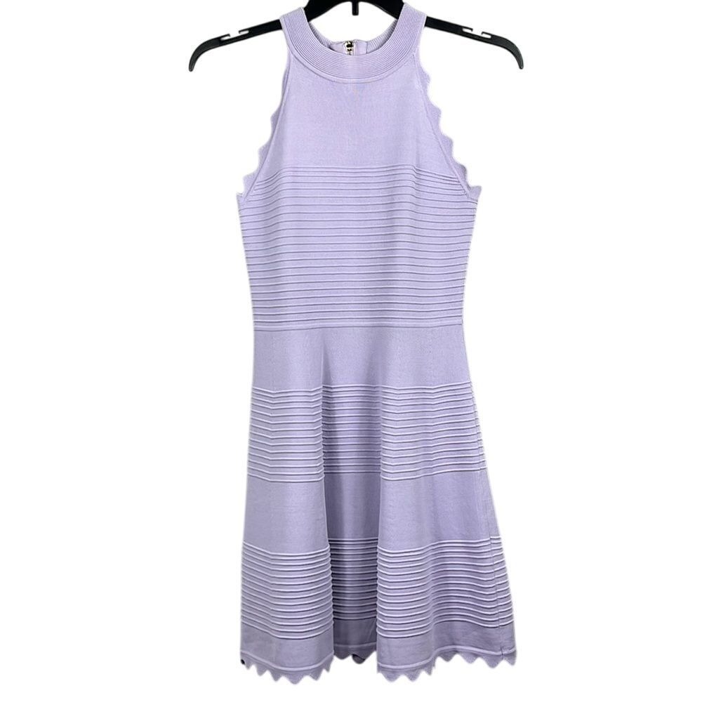 Eliza J Womens Sleeveless Sweater Dress Size Med Scalloped Hem High Neck Lilac